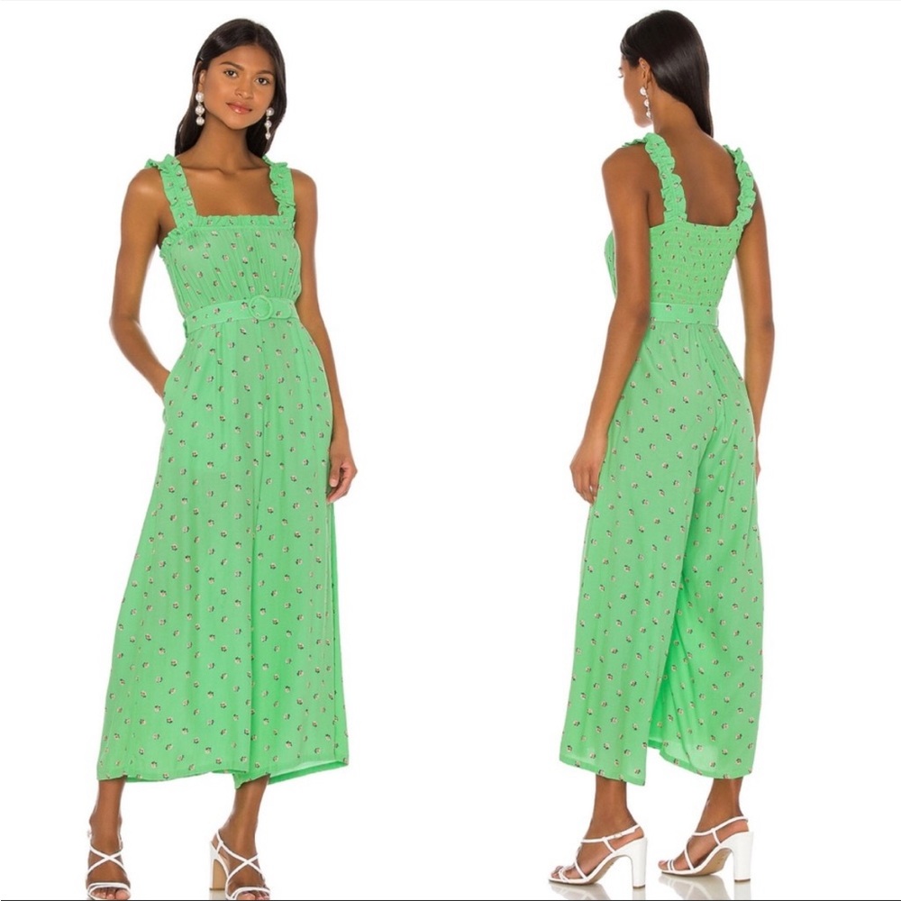 NEW NWT Faithfull The Brand Dolores Wide Leg Jumpsuit In Bisset Floral Spearmint